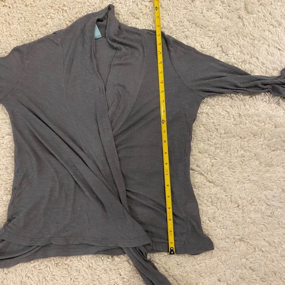 H.I.P Gray Waffle Knit Asymmetrical Open Front Tie Layering Cardigan Medium